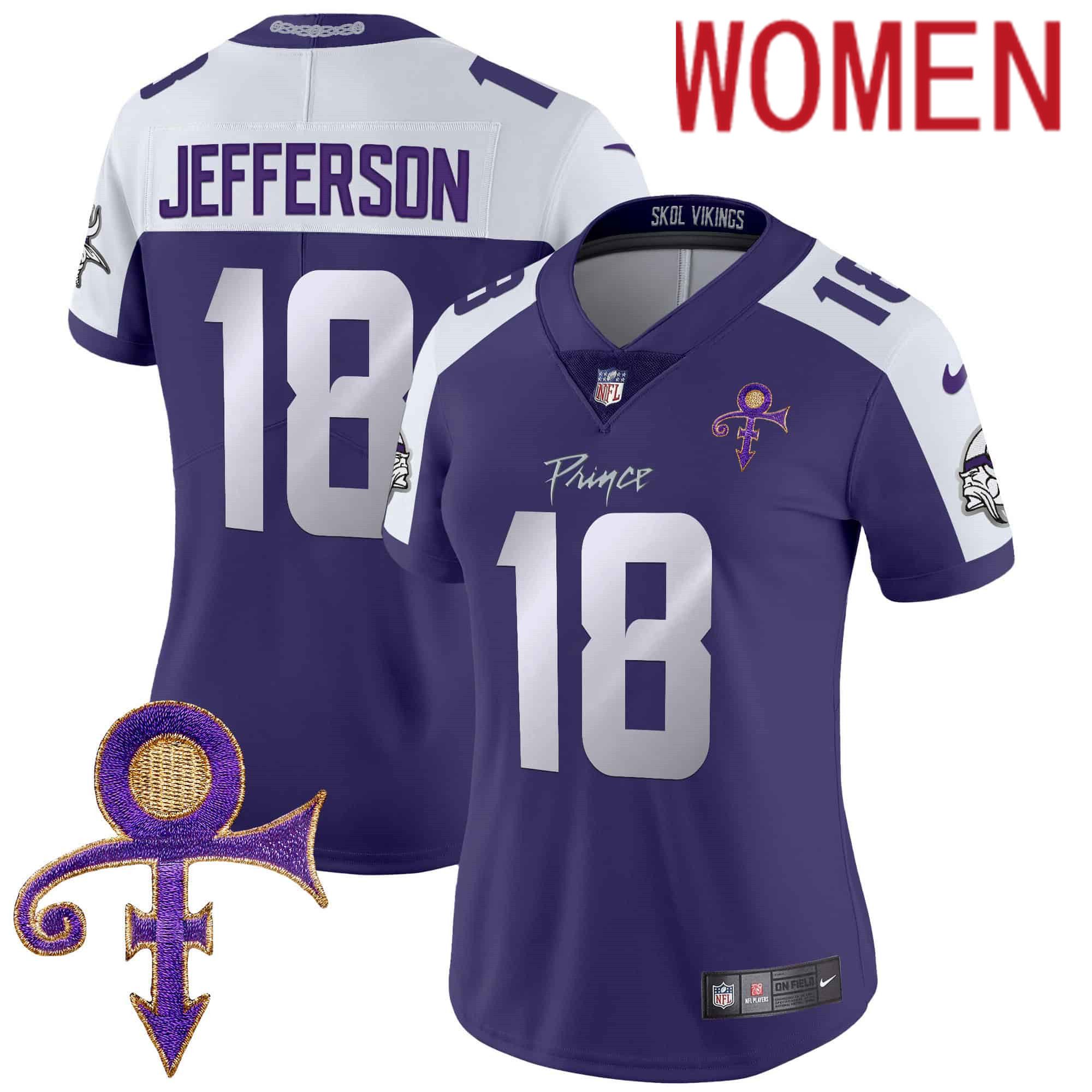 Women Minnesota Vikings #18 Jefferson Purple 2024 Nike Prince Vapor Limited NFL Jersey
